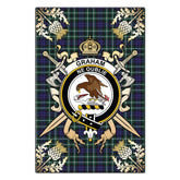 Graham of Montrose Modern Tartan Crest Black Garden Flag - Gold Thistle Style
