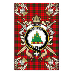 Grant Modern Tartan Crest Black Garden Flag - Gold Thistle Style