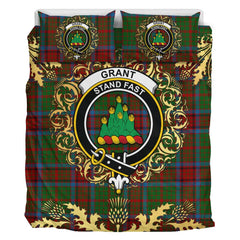 Grant of Monymusk Tartan Crest Bedding Set - Golden Thistle Style