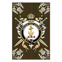 Gray Tartan Crest Black Garden Flag - Gold Thistle Style