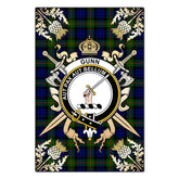 Gunn Modern Tartan Crest Black Garden Flag - Gold Thistle Style