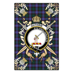 Guthrie Modern Tartan Crest Black Garden Flag - Gold Thistle Style