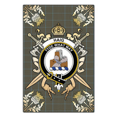 Haig Tartan Crest Black Garden Flag - Gold Thistle Style