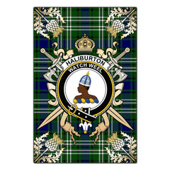 Haliburton Tartan Crest Black Garden Flag - Gold Thistle Style