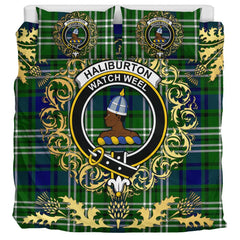 Haliburton Tartan Crest Bedding Set - Golden Thistle Style
