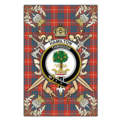 Hamilton Ancient Tartan Crest Black Garden Flag - Gold Thistle Style
