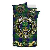 Hamilton Green Hunting Tartan Crest Bedding Set - Golden Thistle Style