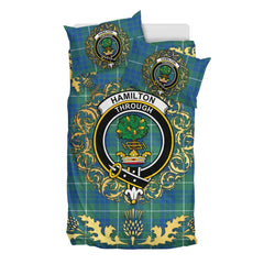 Hamilton Hunting Ancient Tartan Crest Bedding Set - Golden Thistle Style