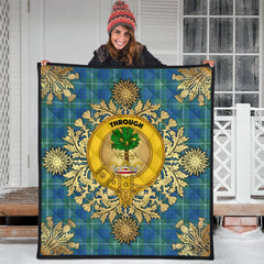 Hamilton Hunting Ancient Tartan Crest Premium Quilt - Gold Thistle Style