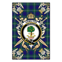 Hamilton Hunting Modern Tartan Crest Black Garden Flag - Gold Thistle Style