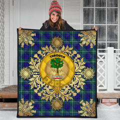 Hamilton Hunting Modern Tartan Crest Premium Quilt - Gold Thistle Style