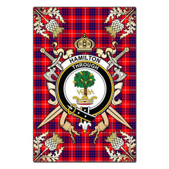 Hamilton Modern Tartan Crest Black Garden Flag - Gold Thistle Style