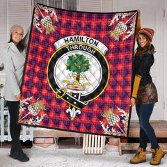 Hamilton Modern Tartan Crest Premium Quilt - Gold Thistle Style