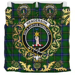 Henderson Modern Tartan Crest Bedding Set - Golden Thistle Style
