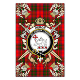 Heron Tartan Crest Black Garden Flag - Gold Thistle Style