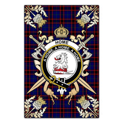 Home Modern Tartan Crest Black Garden Flag - Gold Thistle Style