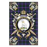 Hunter Modern Tartan Crest Black Garden Flag - Gold Thistle Style