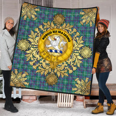 Inglis Ancient Tartan Crest Premium Quilt - Gold Thistle Style