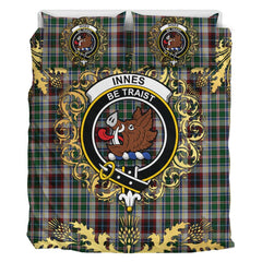 Innes Dress Tartan Crest Bedding Set - Golden Thistle Style