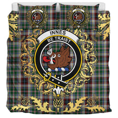 Innes Dress Tartan Crest Bedding Set - Golden Thistle Style