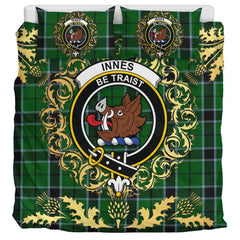 Innes Hunting Tartan Crest Bedding Set - Golden Thistle Style