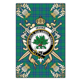 Irvine Ancient Tartan Crest Black Garden Flag - Gold Thistle Style