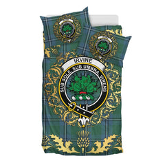 Irvine of Drum Tartan Crest Bedding Set - Golden Thistle Style