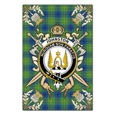 Johnston Ancient Tartan Crest Black Garden Flag - Gold Thistle Style