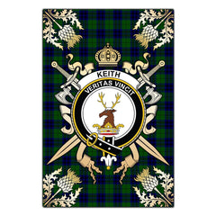 Keith Modern Tartan Crest Black Garden Flag - Gold Thistle Style