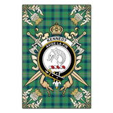 Kennedy Ancient Tartan Crest Black Garden Flag - Gold Thistle Style