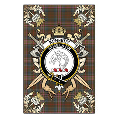 Kennedy Weathered Tartan Crest Black Garden Flag - Gold Thistle Style