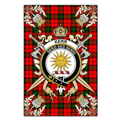 Kerr Modern Tartan Crest Black Garden Flag - Gold Thistle Style