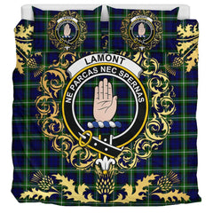 Lamont Modern Tartan Crest Bedding Set - Golden Thistle Style