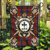 Leith Tartan Crest Black Garden Flag - Gold Thistle Style