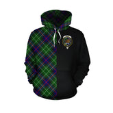 Leslie Hunting Tartan Hoodie Half of Me - Cross Style