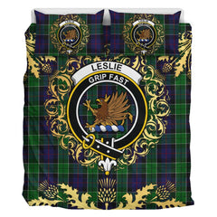 Leslie Hunting Tartan Crest Bedding Set - Golden Thistle Style