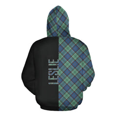 Leslie Hunting Ancient Tartan Hoodie Half of Me - Cross Style
