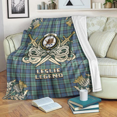 Leslie Hunting Ancient Tartan Gold Courage Symbol Blanket