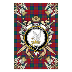 Lindsay Modern Tartan Crest Black Garden Flag - Gold Thistle Style