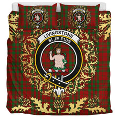 Livingston (MacLea) 02 Tartan Crest Bedding Set - Golden Thistle Style