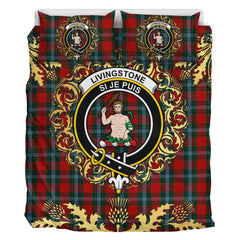 Livingston (MacLea) 03 Tartan Crest Bedding Set - Golden Thistle Style