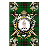 Logie Tartan Crest Black Garden Flag - Gold Thistle Style