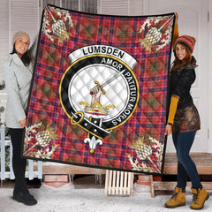 Lumsden Modern Tartan Crest Premium Quilt - Gold Thistle Style