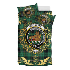 MacAlpin (MacAlpine) Ancient Tartan Crest Bedding Set - Golden Thistle Style