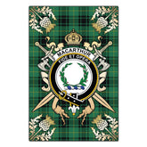 MacArthur Ancient Tartan Crest Black Garden Flag - Gold Thistle Style