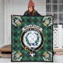 MacArthur Ancient Tartan Crest Premium Quilt - Gold Thistle Style