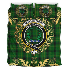 MacArthur Highland Tartan Crest Bedding Set - Golden Thistle Style