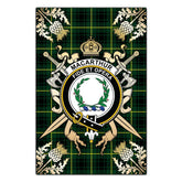 MacArthur Modern Tartan Crest Black Garden Flag - Gold Thistle Style