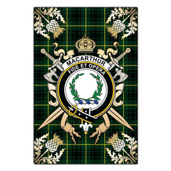 MacArthur Modern Tartan Crest Black Garden Flag - Gold Thistle Style