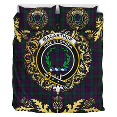 MacArthur of Milton Hunting Tartan Crest Bedding Set - Golden Thistle Style